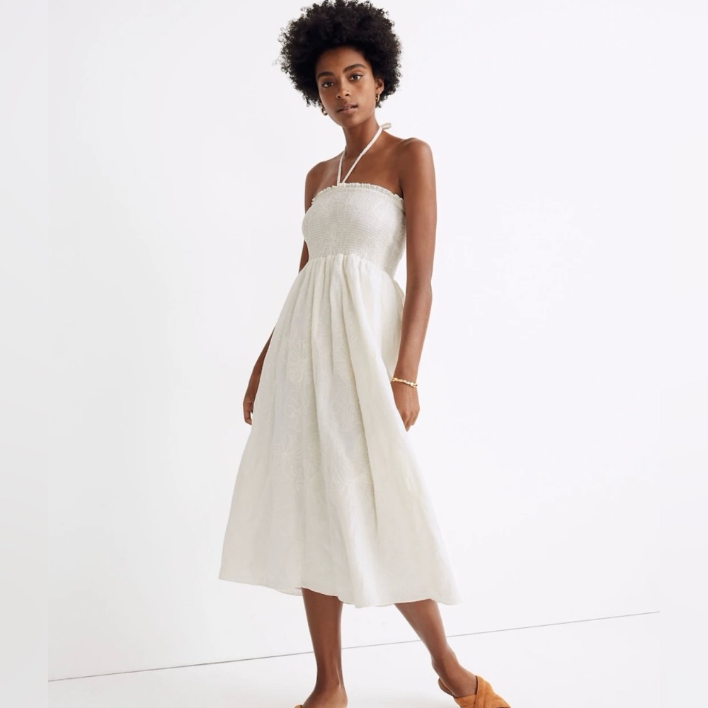 ✨Clearance✨ Madewell X Warm Embroidered Smocked Midi Dress
